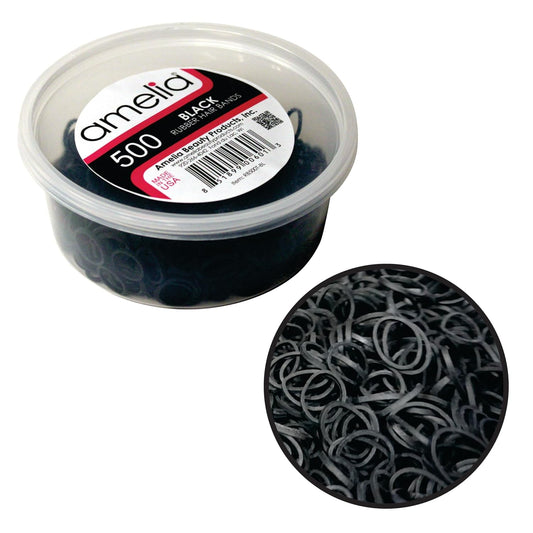 Amelia Beauty | 500 Count 1/2" Rubber Bands | Premium US Made Rubber Hair Ties | Ideal for Ponytails, Braids & Beards | Strong All Day Hold | Convenient Re-Closable Container | Black