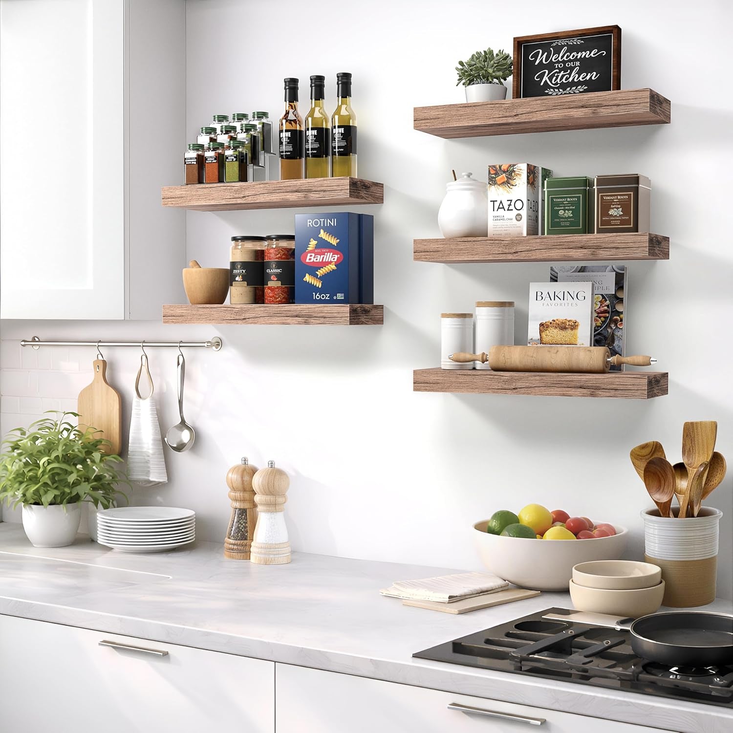 Floating Shelves for Wall - Set of 3 Rustic Wood Wall Shelves for Living Room, Kitchen, Bedroom, Bathroom Storage - 16" Shelf for Wall Decor, Home Decor, Farmhouse, Frames & Trophy Display