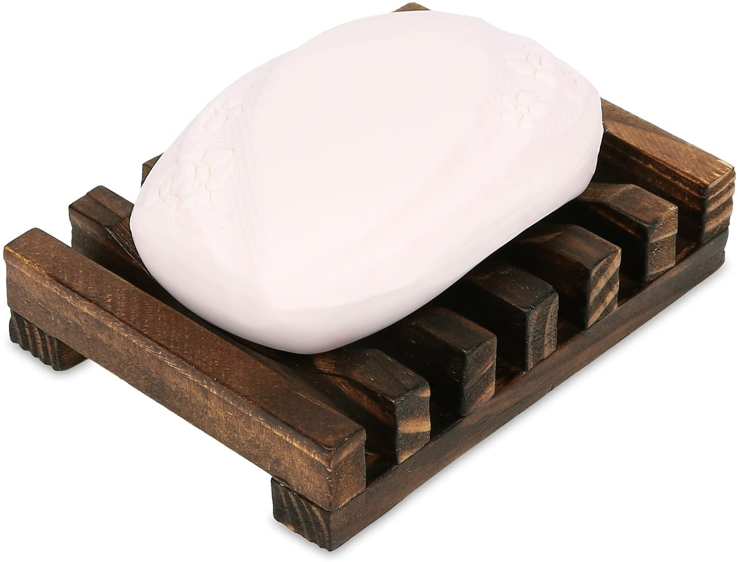 Wooden Soap Dish Soap Saver Holder Soap Tray for Bathroom Shower Rectangular Sink Drainer Hand Craft for Soap,Sponges and More (1Pack)