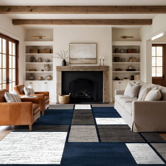 Contemporary Modern Boxes Area Rug 10' X 14' Navy